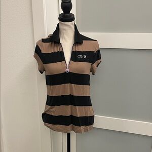 Cynthia Rowley Black and Brown Striped Short Sleeve Tee